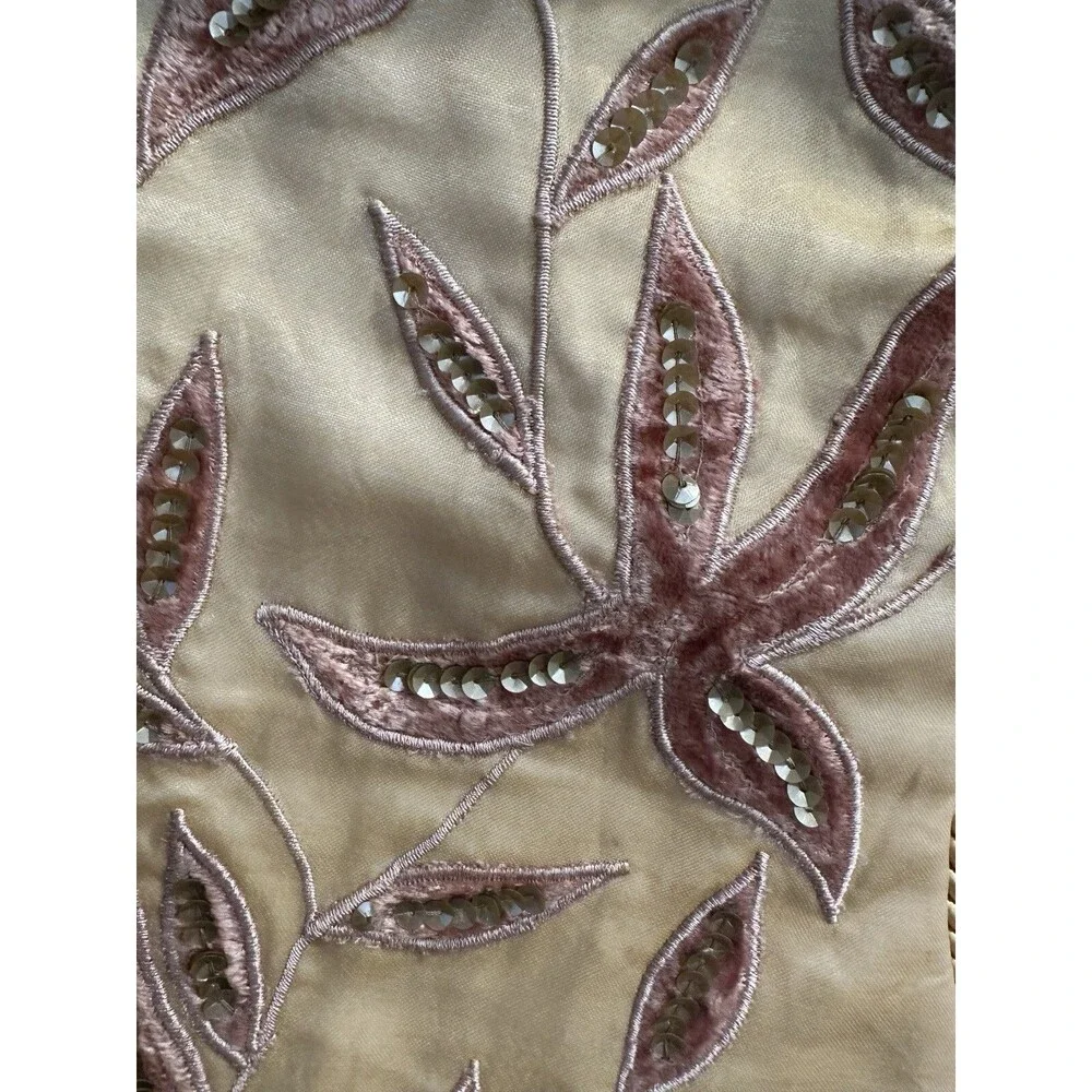 NWT Neiman Marcus Gold Silk Beaded Floral Christmas Stocking With Tassel